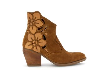 botines de ante perforado con flores tan 38