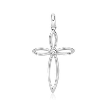 Colgante cruz oro blanco 14 quilates con diamante