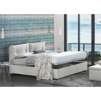 Talamo Italia Cama Individual Y Media Con Contenedor Giulia, Made In Italy, Cama Con Revestimiento De Tela, Apertura Frontal, Apta Para Colchón De 120x190 Cm, Blanco