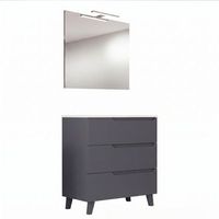 kibath mueble de bano con lavabo espejo y aplique led victoria 100x45 cm acabado grafito mate 3 cajones con patas