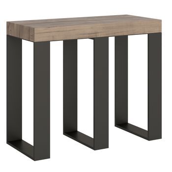 Consola Extensible De Madera Clara Con Patas De Metal Antracita, 8 Plazas, De 40 A 196 Cm Sivy