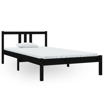 Cama Individual | Cama Para Adultos | Estructura De Cama Madera Maciza Negro 100x200 Cm