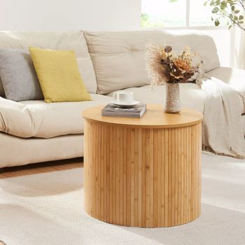 Mesa De Centro Ledepid Tablero Redondo 48xø60 Cm - Natural [en.casa]