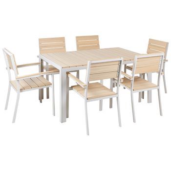 Conjunto De Jardín Moderno 6 Plazas Mesa Sillas Tablillas Madera Beige Como