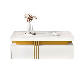 Mesa de centro rectangular de panel de partículas con 2 cajones,blanco