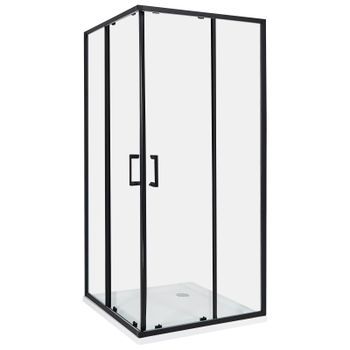 Cabina De Ducha Vidrio Templado Puerta Doble Corredera Negro 90 X 90 X 185 Cm Tela