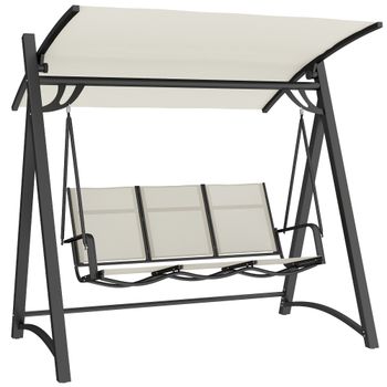 Outsunny Columpio Jardín para Exterior 3 Plazas con Techo Ajustable UPF50+ Asiento Transpirable Carga 360 kg 188x130x183 cm Crema   Aosom España