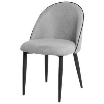 Silla de comedor tapizada en gris claro con patas de metal negro