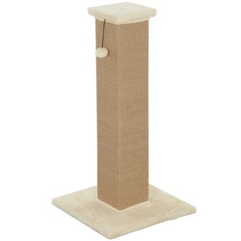 PawHut Poste Rascador para Gatos Altura 81 cm Rascador para Gatos con Poste de Yute y Bola Colgante 41x41x81 cm Beige