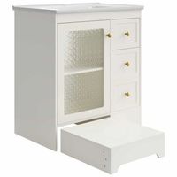 mueble de bano con lavabo - sin tamano especificado - con reposapies oculto lavabo ceramico liso iluminacion led vidrio en relieve y tiradores dorados - blanco