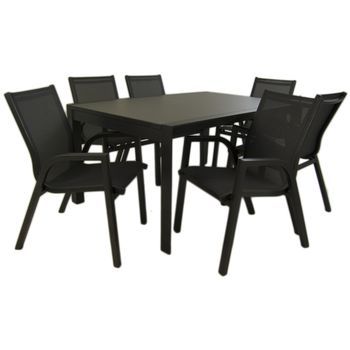 Conjunto Para Jardín Color Antracita, Mesa Extensible 160 A 210 Y 6 Sillones Apilables, Aluminio Doble Reforzado, 6 Plazas, Juego De Sillas Y Mesa Para Jardín, Comedor De Terraza O Patio