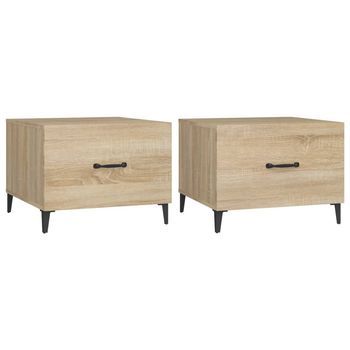 Pack 2 Uds Mesa De Centro，mesa Auxiliar，mesa De Café Con Patas De Metal Roble Sonoma 50x50x40cm
