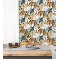 papel pintado vinilico ecologico hojas tropicales multicolor - tropical island 680776 de gaulan - rollo de 10 m x 053 m
