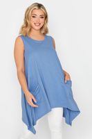 yours top asimetrico azul con bolsillos  mujer curvy y tallas grandes yours
