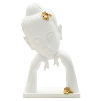 Cabeza De Buda De Resina Blanca 21,5x13x36 Cm