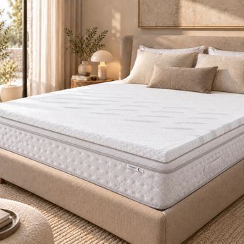 Sobrecolchón PLUME 160x200 cm, 5,3 cm, espuma viscoelástica, funda stretch desenfundable y base antideslizante