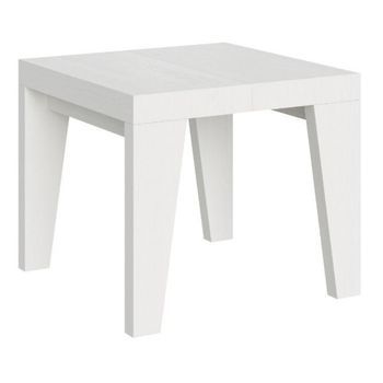 Mesa Extensible Cuadrada Pequeña 90x90/246 Cm Naxo-color Blanco-soporte 2 Pies-3 Alargaderas Finas
