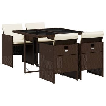 Set Comedor De Jardín 5 Piezas Y Cojines Ratán Sintético Marrón