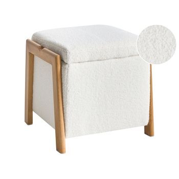 Puf Con Almacenaje Glamuroso Reposapiés Tapizado En Bouclé Sala De Estar Dormitorio Blanco Edland