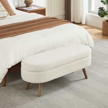 Banco Con Almacenamiento - Mueble De Dormitorio - Chenilla - Beige (110x40x42cm)