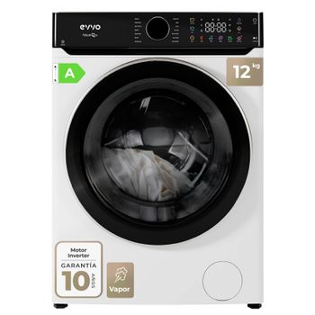 EVVO Lavadora 12 kg carga frontal Nova Q12, 1400 rpm, Clase energética A, Motor Inverter eDRIVE, 14 programas, Función vapor