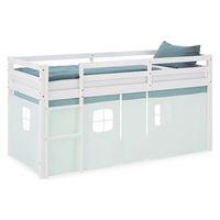 cama alta con somier de laminas 90x200cm con escalera de madera lacada en blanco y lona verde menta incluida sin colchon lit06245