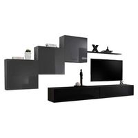 conjunto de muebles de salon mural switch x diseno color negro y gris brillante