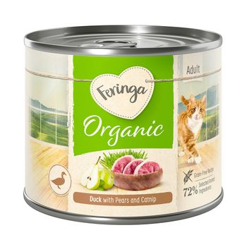 Feringa Organic Adult 12 x 200 g - Pack Ahorro - Pato con pera y menta para gatos
