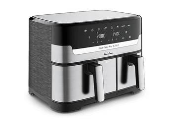 Freidora de aire - Moulinex Dual Fry & Grill EZ905D, Cocinado Dual, 2700 W, 8.3 L, 2 Cubetas, 200 °C, Tecnología Extra-Crisp, 8 Modos, Táctil, Inox