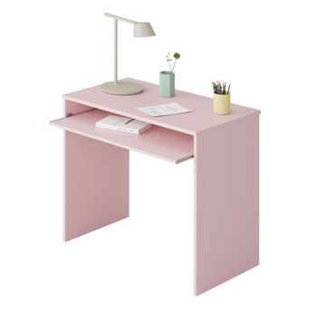 Mesa Escritorio Color Rosa Pastel Bandeja Extraíble 90x54x79 Cm