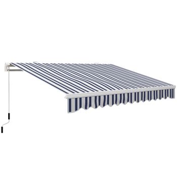 Outsunny Toldo Manual Retráctil 395x245 cm Ángulo Ajustable Brazo Articulado Anti-UV e Impermeable Montaje a Pared Azul y Blanco