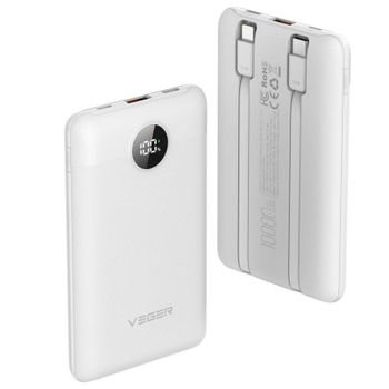 Power Bank Veger 10000mAh Carga Rápida 22.5W LCD Cables Integrados Blanco
