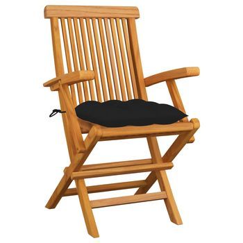 Sillas De Jardín 3 Uds | Silla De Exterior | Sillón Madera Maciza De Teca Con Cojines Negros