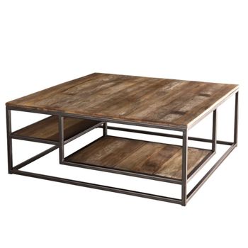 Mesa de centro de teca, acacia y caoba reciclada y metal negro 100 cm