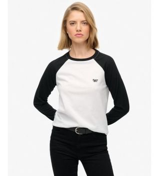 Superdry para mujer. W6012254A Camiseta Essential Logo Baseball negro (M), Casual, Algodón, Manga larga