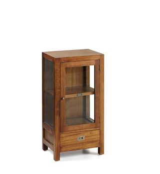 Vitrina de madera marrón puerta de cristal y cajón alt. 100 cm