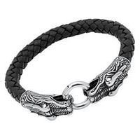 pulsera de cuero negro cierre cabeza de dragon