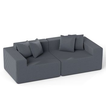 Costway Sofá sin Estructura de Pana Asiento Profundo Respaldo Reposabrazos 4 Cojines sin Montaje para Salón Dormitorio 204cm Gris
