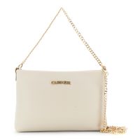 bolso clutch de piel tipo dolar bandolera y asa con cadena y mosquetones cream