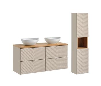 Conjunto de muebles doble lavabo 120cm y columna manoa cachemira y madera