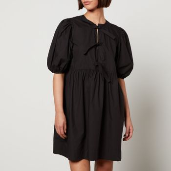 Ganni Tie String Cotton-Poplin Mini Dress - EU 40/UK 12