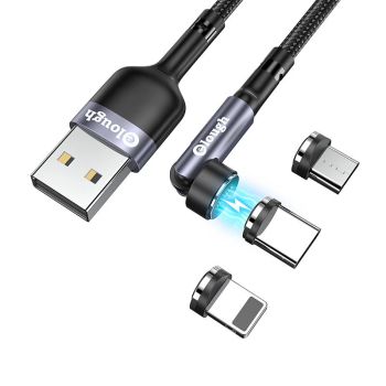 Cable Elough 540 Magnético 3A USB-A a iP/Type-C/Micro USB Carga Rápida Transmisión de Datos Núcleo de Cobre Línea de 1M/