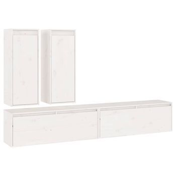 Muebles Para Tv 4 Piezas Madera Maciza De Pino Blanco Vidaxl
