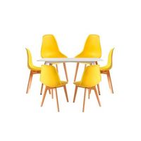 conjunto mesa tower rectangular 120 x 80 cm blanca y pack 6 sillas kelen - amarillo