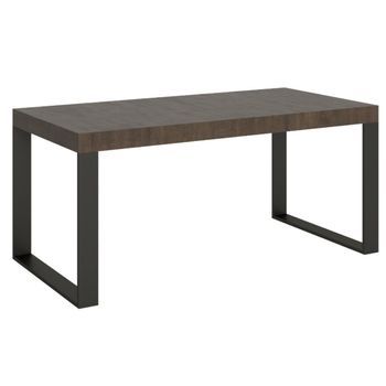 Tiroz Mesa Moderna Extensible De 6 A 14 Plazas L 180 A 284 Cm Madera Oscura Y Patas De Metal Antracita