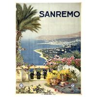 cartel turistico vintage sanremo - cuadro lienzo 50x70cm
