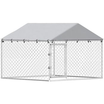 PawHut Recinto para Perros de Exterior en Acero Galvanizado con Techo de PE Plateado   Aosom España