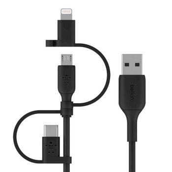 Belkin Cable USB-A a Micro-USB con Adaptador Lightning y Adaptador USB-C 1m Negro