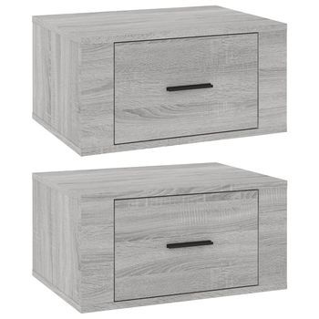Pack 2 Uds Mesitas De Noche | Mesa Auxiliar | Mesilla De Pared Gris Sonoma 50x36x25 Cm