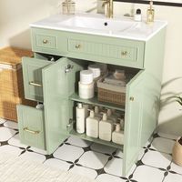 mueble de bano de pie verde 817 cm con lavabo ceramico y almacenaje